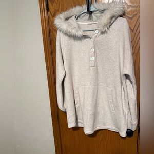 Soft Surroundings Ivory Button-Up with Plush Trim